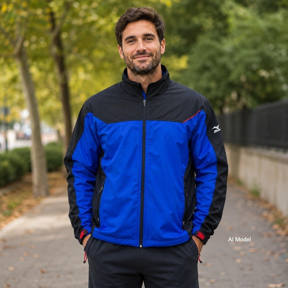 Mizuno Mens Large Jacket Windbreaker Blue Black Full Zip Mesh Lined Track *